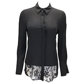 Alexander Mcqueen-Alexander McQueen Black 2019 Lace Hem Long Sleeved Button-Down Silk Blouse-Black