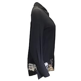 Alexander Mcqueen-Alexander McQueen Black 2019 Lace Hem Long Sleeved Button-Down Silk Blouse-Black