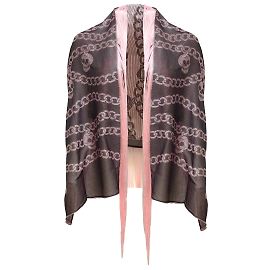 Alexander McQueen rosa / argento / Sciarpa con frange stampa teschio grigio/avvolgere Rosa
