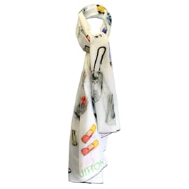 Louis Vuitton-Louis Vuitton Ivory Multi Vernis Stickers Printed Cotton and Silk Scarf-Multiple colors