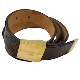 Louis Vuitton-Cintura con fibbia dorata in tela monogramma Louis Vuitton-Marrone