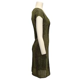 M Missoni-M Missoni Grünes ärmelloses Chevron-Kleid mit Unterkleid in Metallic-Optik-Grün