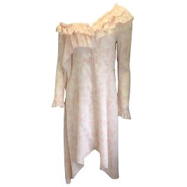 Magda Butrym Saragossa Hellrosa, gerüschtes, asymmetrisches Seidenkleid mit Blumenmuster Pink