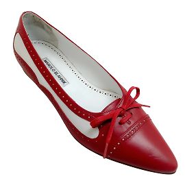 Manolo Blahnik Rojo / Pisos vintage de cuero blanco Roja