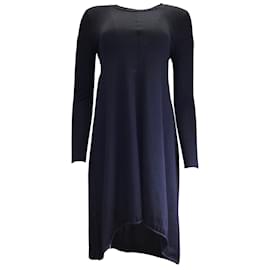 Autre Marque-Manrico Cashmere Navy Blue Long Sleeved Cashmere Knit Midi Dress-Blue