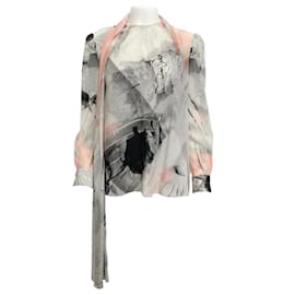 Alexander Mcqueen-Alexander McQueen pink/Grey Black Rose Graphic Print Long Sleeve Blouse-Grey