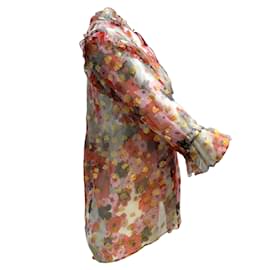 Alexander Mcqueen-Alexander McQueen red / pink / Gold Metallic Floral Rose Printed Tie-neck Silk Blouse-Multiple colors