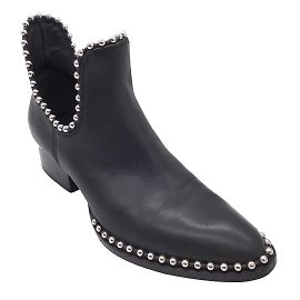 Alexander Wang Black / Silver Studded Pull-On Leather Ankle Boots Black