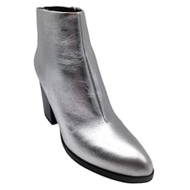 Alexander Wang-Alexander Wang Gabi Silver Metallic Leather Floating Heel Boots / Booties-Silvery