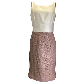 Tory Burch Dakota Blush Champanhe / Novo vestido marfim de seda sem mangas e couro cortado a laser Cru