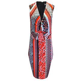 Just Cavalli Apenas Cavalli Vermelho / Vestido midi sem mangas estampado azul claro com decote em V Multicor