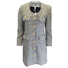 Derek Lam 10 Crosby Constance Ivory / Black / Gold Buttoned Frayed Jacket Dress Black