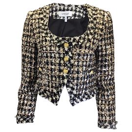 Derek Lam 10 Crosby Jacqueline Black / white / Silver Sequined and Gold Buttoned Cropped Boucle Tweed Blazer Multiple colors