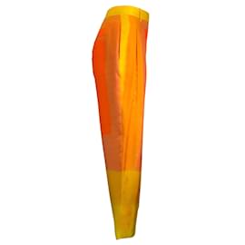 Autre Marque-Partow Orange / Pantaloni a gamba dritta in twill di seta con risvolti gialli Rio / Pantaloni-Arancione
