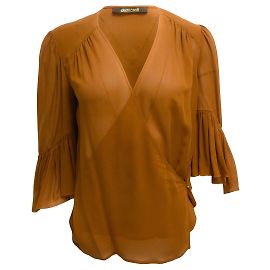 Camicetta in seta con cotta arricciata arancione bruciato Roberto Cavalli Arancione
