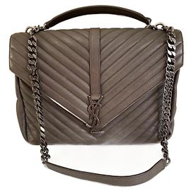 Saint Laurent College Tasche Grau Chevron Gestepptes Leder Monogramm Grau