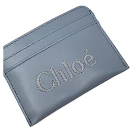 Chloé-Porta carte in pelle di vitello lucida-Blu