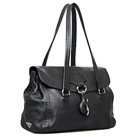 Prada-Prada Black Leather Shoulder Bag-Black