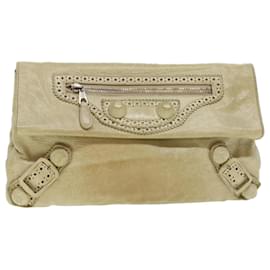 Balenciaga-Bolsa Clutch Envelope Gigante BALENCIAGA Couro Bege 204534 Auth am4411-Bege