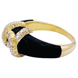 Cartier-Cartier-Ring, "liniert-C", gelbes Gold, Onyx, Diamanten.-Andere