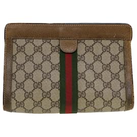 Gucci-GUCCI GG Canvas Web Sherry Line Clutch Bag Beige Red Green 84.01.001 auth 42878-Red,Beige,Green