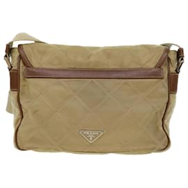 Prada-PRADA Quilted Shoulder Bag Nylon Beige Auth 42742-Beige