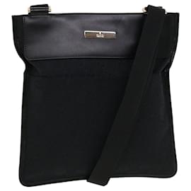 Gucci-GUCCI GG Canvas Flat Shoulder Bag Black 0348 Auth ki2992-Black