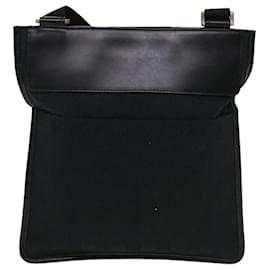 Gucci-GUCCI GG Canvas Flat Shoulder Bag Black 0348 Auth ki2992-Black