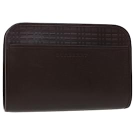 Burberry-BURBERRY Clutch Bag Leather Brown Auth am4416-Brown