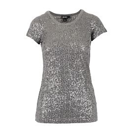 DKNY Sequin Cotton T-shirt Grey Grey