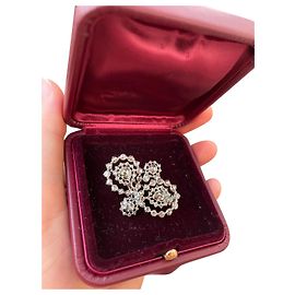 Autre Marque Broche de diamantes lapidação rosa em ouro branco e prata Prata