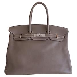 Hermès-Sac Hermes Birkin 35 étoupe-Gris