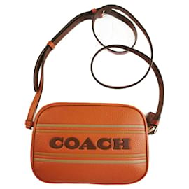 Bolsa Camera Coach Marrom e Caqui de Couro Marrom Caqui Castanho escuro