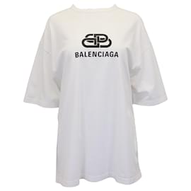 Balenciaga-T-shirt oversize Balenciaga con stampa logo BB in cotone bianco-Bianco