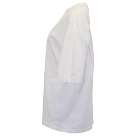 Balenciaga-T-shirt oversize Balenciaga con stampa logo BB in cotone bianco-Bianco