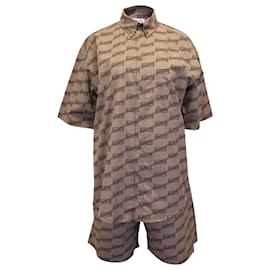 Balenciaga-Conjunto de shorts e camisa de manga curta Balenciaga BB Monogram com estampa de logo em algodão marrom-Outro