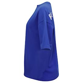 Balenciaga-Balenciaga Camiseta gola redonda com logo nas costas em algodão azul-Azul