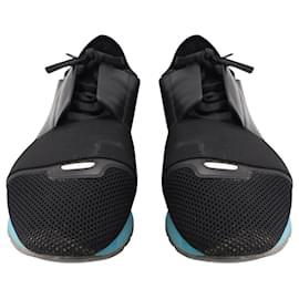 Balenciaga-Balenciaga Race Runners Low Top Sneakers in Black and Blue Leather and Mesh-Black