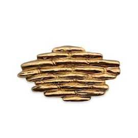 Yves Saint Laurent-Vintage Gold Metal Brooch Pin-Golden