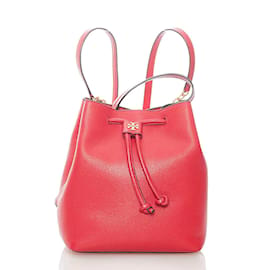 Tory Burch-Leather Drawstring Backpack-Red