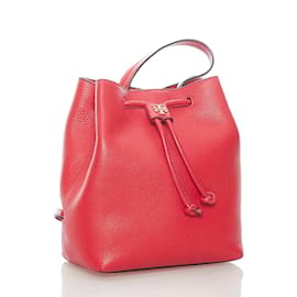 Tory Burch-Leather Drawstring Backpack-Red