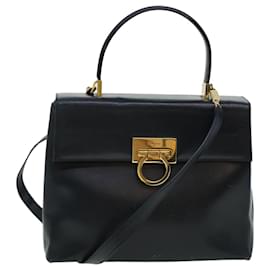 Salvatore Ferragamo-Salvatore Ferragamo Gancini Shoulder Bag Leather Navy Auth 43097-Navy blue