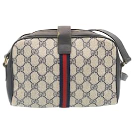 Gucci-GUCCI Sherry Line GG Canvas Shoulder Bag PVC Leather Navy Red Auth ai591-Red,Navy blue