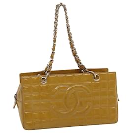 Chanel-CHANEL Choco Bar Chain Shoulder Bag Enamel Beige CC Auth ai608-Beige