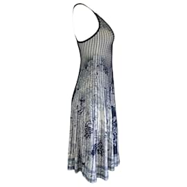 Etro-Etro Navy Blue / Ivory Beatrice Printed Sleeveless V-Neck Knit Midi Dress-Blue