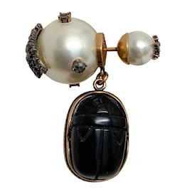 Christian Dior-Orecchini Christian Dior Crystal Pearl Tribales Beetle Charm-Crudo