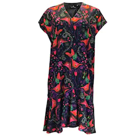 Paul Smith-Paul Smith Black / Red / Purple Multi Floral Printed Short Sleeved V-Neck Midi Dress-Multiple colors