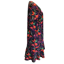 Paul Smith-Paul Smith Black / Red / Purple Multi Floral Printed Short Sleeved V-Neck Midi Dress-Multiple colors