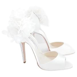 Brian Atwood-Brian Atwood Corage Trim Crystal Heel Bridal Shoes-Cream