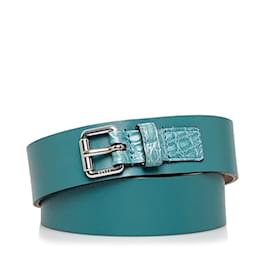 Gucci-Square Buckle Leather Belt 341747-Blue